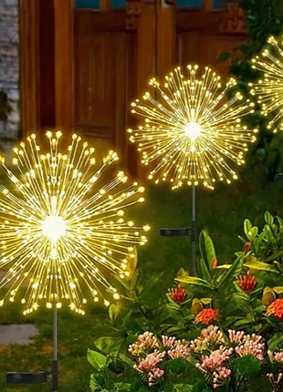 Садовий ліхтар на сонячній батареї, кульбаба 90 led, теплий білий / декоративний вуличний світильник