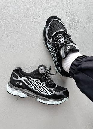 Мужские чёрные кроссовки asics gel nyc black blue х асикс 40