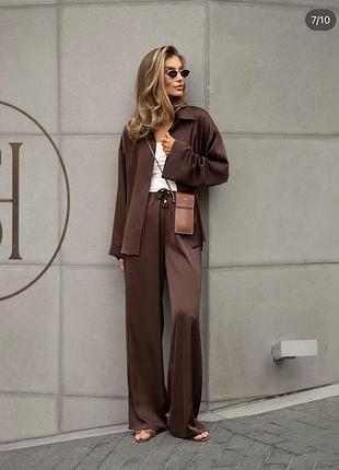 Костюм від українського бренду swash / атласний костюм / коричневий костюм