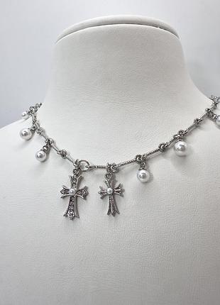 Підвіска chrome hearts хром хартс з перлами