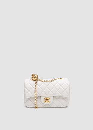 Сумка шанел classic 1.55 small single flap in white/gold