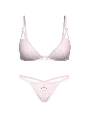 Мереживний комплект білизни зі стразами victoria's secret pink бралет і трусики стринги