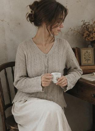 Шовковий вінтажний кардиган в ажурну в'язку laura ashley / 70% silk розмір xl