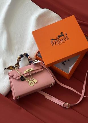 Сумка hermes kelly с платинкой розовый