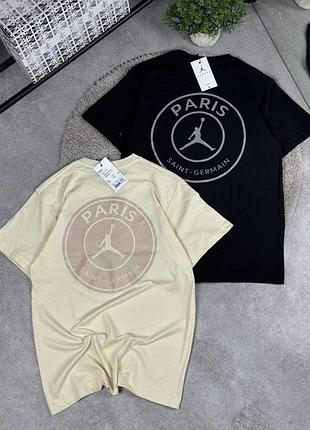 Футболка jordan paris saint-germain чорна бежева брендова бавовна
