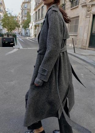 Сіре двоборотне шерстяне пальто zara