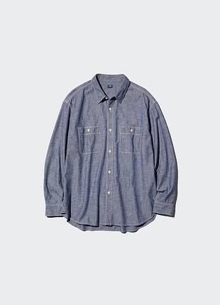 Легкая рубашка на пуговицах uniqlo из ткани шамбре