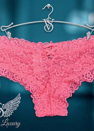 Мереживні рожеві трусики victoria's secret lace strappy-back cheeky panty — оригінал