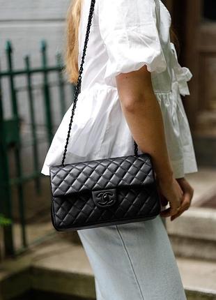 Сумка шанел classic 2.55 medium double flap in black