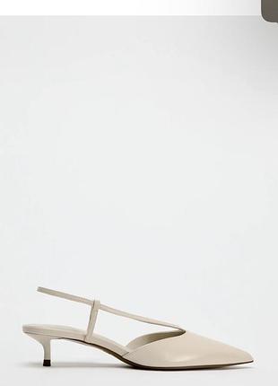 Zara leather kitten heel slingback shoes  р. 38