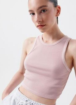 Бледно розовый спортивный топ в рубчик h&m p.s