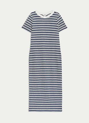Красивое трикотажное фактурное платье миди marks &amp; spencer, p. 36-38, cтан нового, платье-футболка