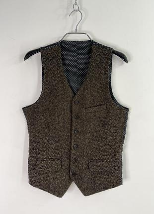 Asos x harris tweed waistcoat herringbone western wool casual vest 36/s size