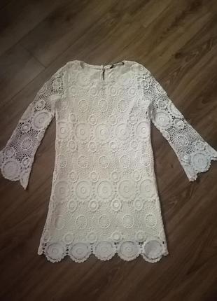 Сукня міні мереживна біла zara, р. xs/s