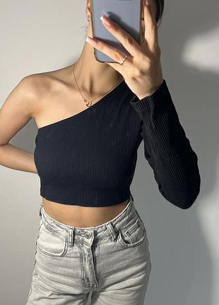 Кофтинка в рубчик з відкритим плечем zara m