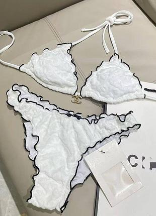 Купальник chanel плавки та бюст чорний та білий з лого