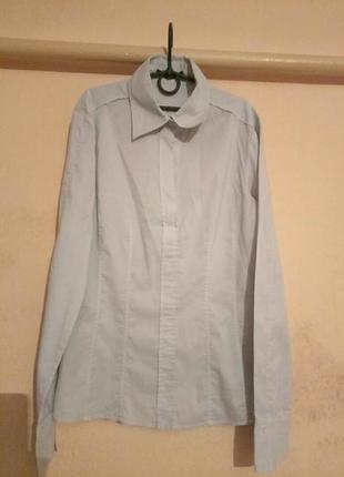 Приталенная блуза, рубашка бело-серого цвета