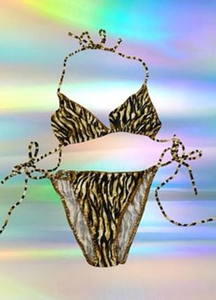 Винтажный раздельный купальник бикини calzedonia велюровый анималистический принт размер xs-s