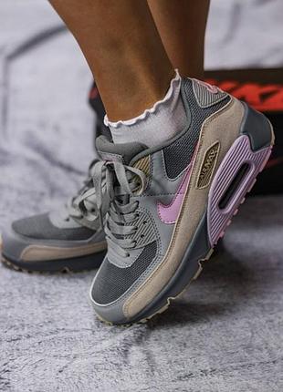Женские кроссовки nike air max 90 grey beige pink / smb+ 🔗