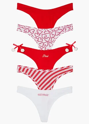 Труси victoria’s secret 5-pack red / трусы виктория сикрет набор 5 шт | оригінал | xs, s