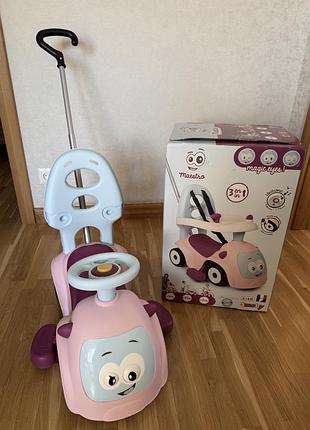Машинка-каталка smoby маестро 3 в1 з ручкою та звуком, рожева