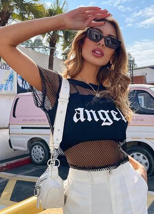 ​🖤 ефектний сітчастий кроп-топ "angel" від shein 🖤