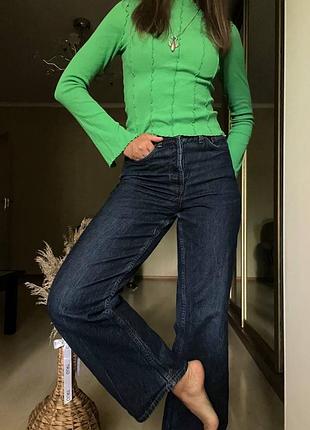 Сині цупкі джинси wide leg від topshop
