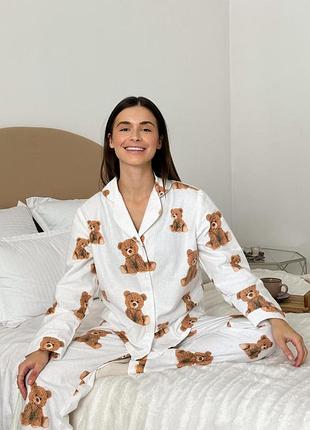 Домашня тепла жіноча піжама cosy тедді (сорочка+штани)