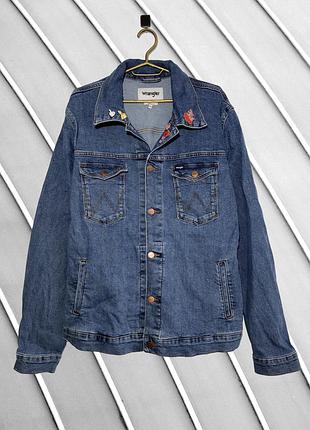 Мужская джинсовая куртка wrangler xl 2xl оригинал вранглер стана идеал джинсовка оверсайз кастом с пенами значками тракер 54 56