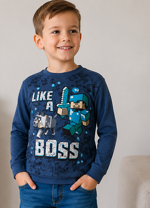Світшот на хлопчика minecraft з написом "like a boss", утеплений, туреччина, на 5-6 років