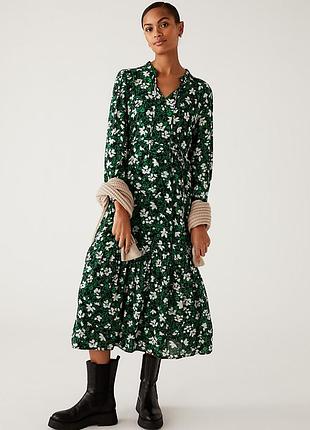 Вискозное миди платье m&amp;s в цветочный принт