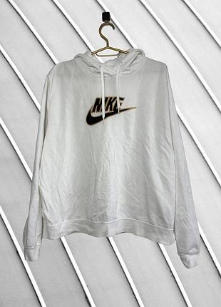 Жіноче худі nike m l оригінал найк стан ідеал біле базове кофта з капюшоном плюшевий логотип леопардовий принт оверсайз 46 48