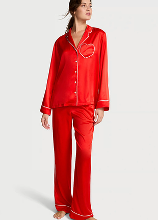 Victoria’s secret signature satin heart long pajama set / вікторія сікрет сатиновий піжамний комплект | оригінал | xs