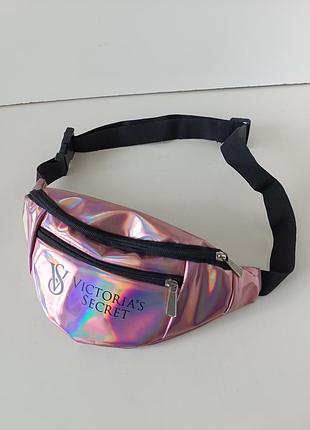 Яркая голографическая космическая сумка бананка victoria's secret