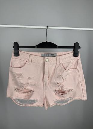 Жіночі джинсові шорти з високою посадкою персикового кольору denim co, джинсові шорти з рваностями та необробленими краями розмір м🌸