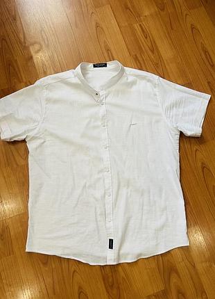 Лляна чоловіча сорочка з коротким рукавом black stone, комір стійка, 2xl 400грн