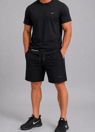 Літній чоловічий комплект nike футболка + шорти чорний | спортивний костюм | туреччина | m-3xl