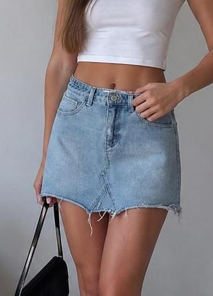 Джинсовая мини-юбка denim co | m | светлый деним | высокая посадка