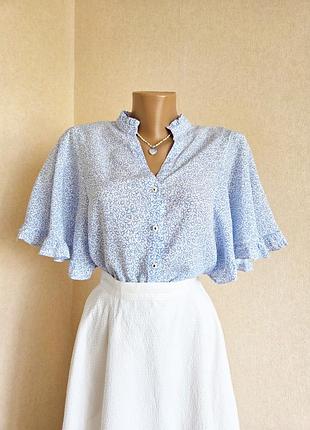 Блуза maeve by anthropologie блакитна віскоза s блузка сорочка з рюшами блузочка