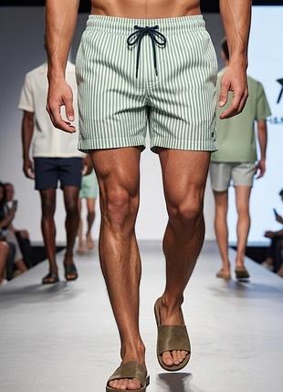 Шорти для купання чоловічі h&m, зелені в смужку, s, поліестер