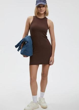 Bershka  нова сукня плаття по фігурі в рубчик гарного шоколадного кольору розмір xs- s✨