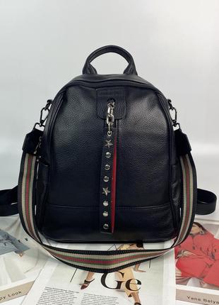 Женский кожаный городской рюкзак polina & eiterou  жіночий шкіряний рюкзачок черный