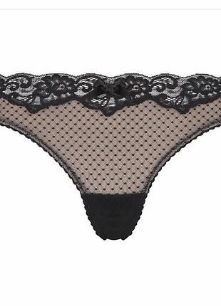Чорні мереживні трусики стрінги hunkemoller в горошок, розмір xs