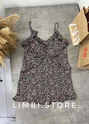 🌷квіткова натуральна сукня з 100% віскоза h&m цветочное платье мини плаття с рюшами прямое