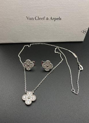 💎new💎брендовый комплект серьги и подвеска van cleef, vca , клевер 🍀 с логотипом