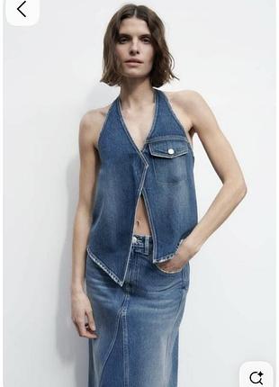 Джинсовый жилет zara женская джинсовая жилетка летний топ