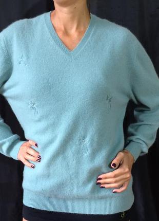 Кашемировый свитер голубой 46-48 размер5 фото