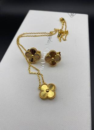 💎new💎брендовый комплект серьги и подвеска van cleef, vca , клевер 🍀 с логотипом