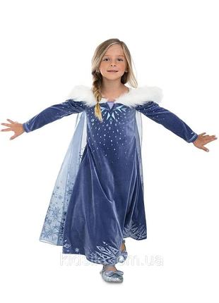 Эльза frozen холодное сердце серо-голубое велюровое карнавальное платье на 6-7 лет