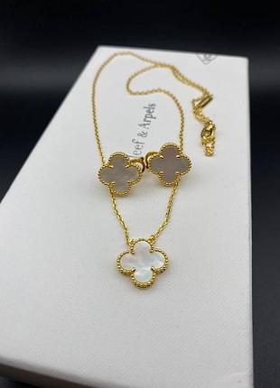💎new💎брендовый комплект серьги и подвеска van cleef, vca , клевер 🍀 с логотипом